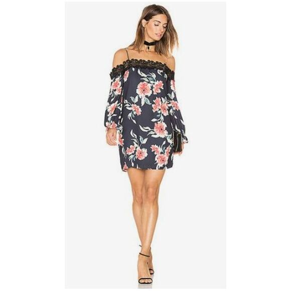 Eight Sixty Revolve Whispering Floral Black Cold Shoulder Lace Dress Size Small - Picture 1 of 9